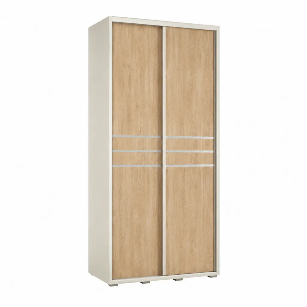 Armoire penderie à portes coulissantes 120 x 60 x 200 cm en panneaux de particules mélaminés rectangulaire chêne clair blanc