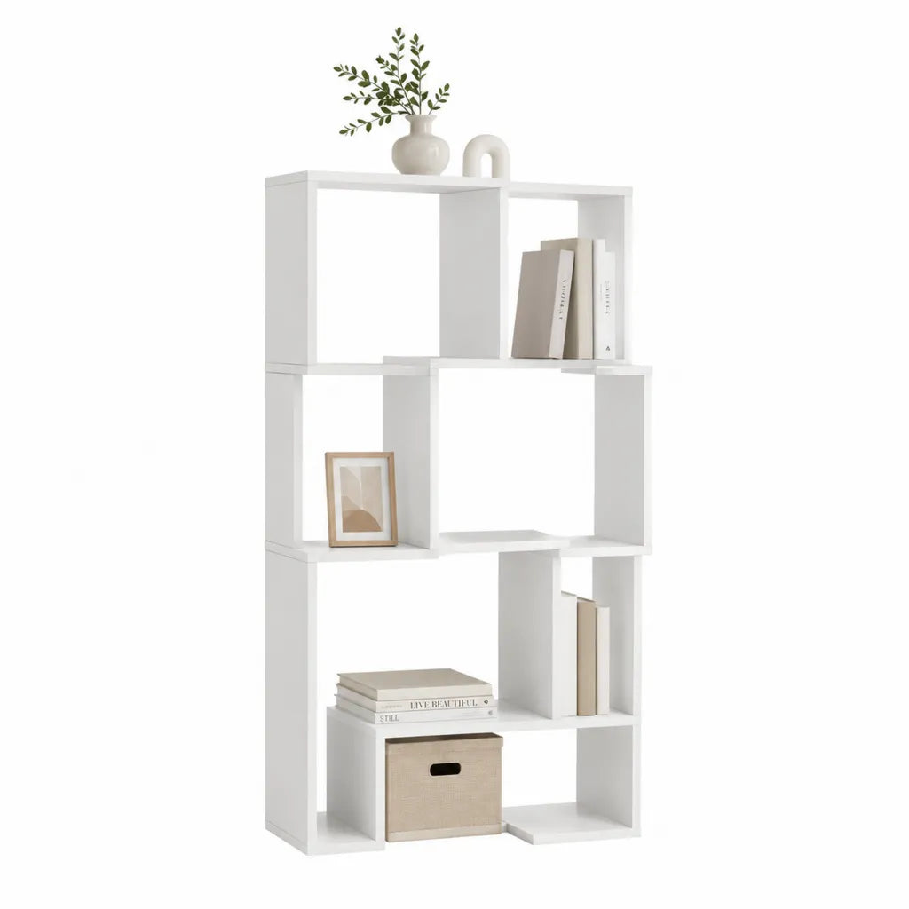 Bibliothèque de rangement à 8 cases en panneaux de particules mélaminés blanche rectangulaire 80 x 30 x 160 cm