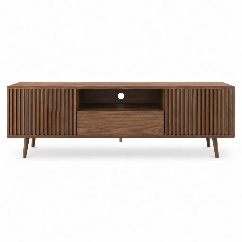 Meuble TV rectangulaire 180 x 40 x 60 cm en MDF plaqué noyer brun avec 2 portes et 1 tiroir