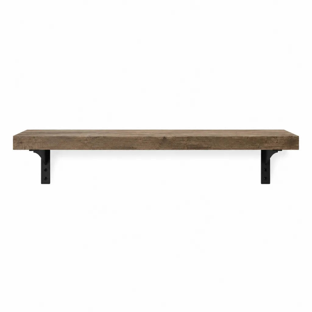 Étagère murale en pin massif rectangulaire marron avec supports en acier noir 100 x 20 x 6 cm