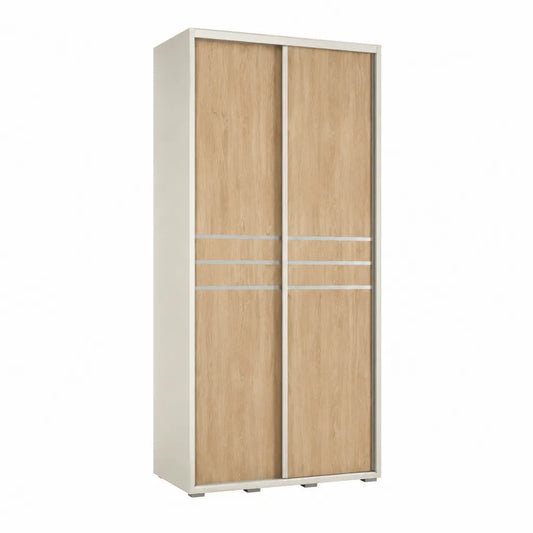 Armoire penderie à portes coulissantes 120 x 60 x 200 cm en panneaux de particules mélaminés rectangulaire chêne clair blanc