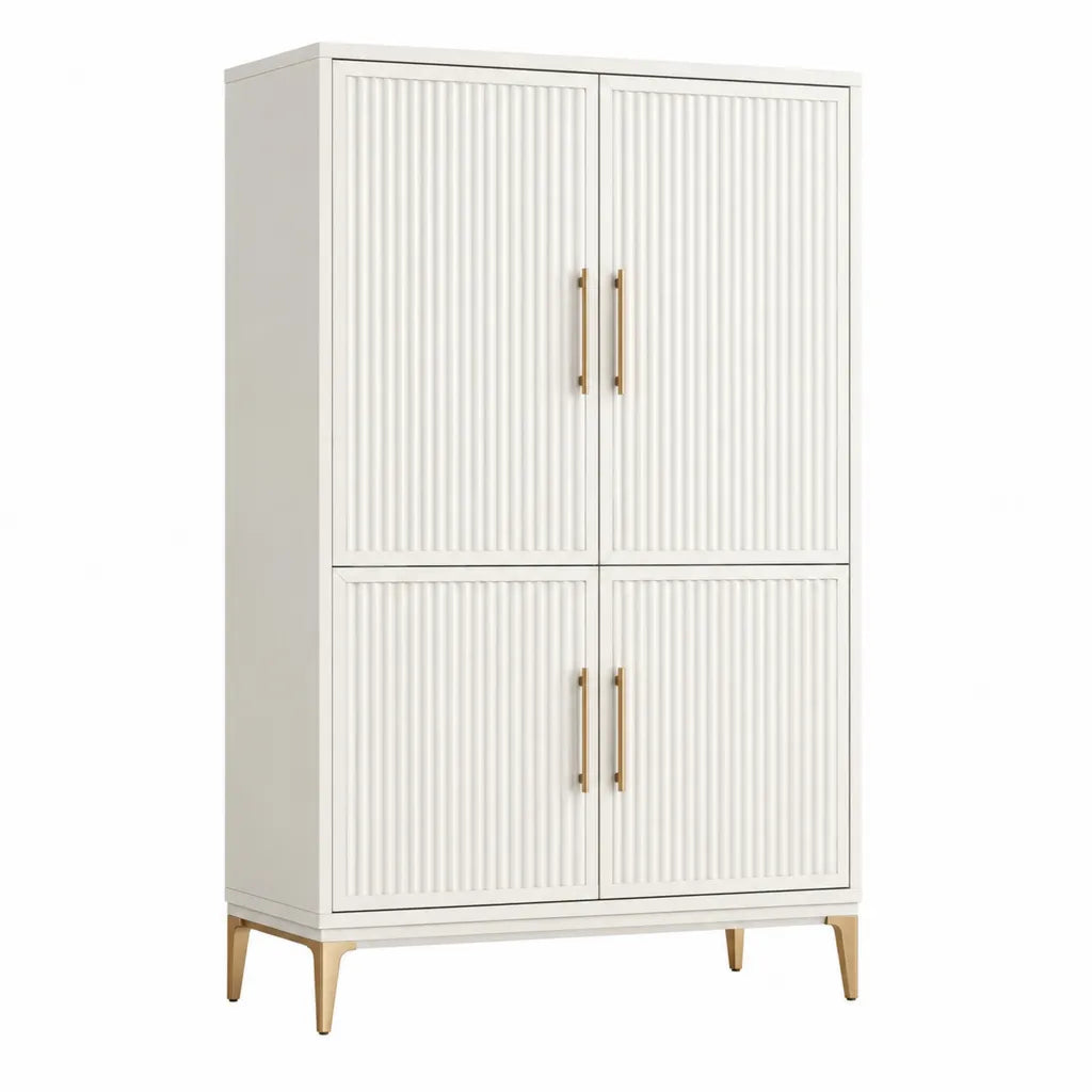 Armoire de chambre 4 portes rectangulaire 100 x 50 x 190 cm en MDF blanc