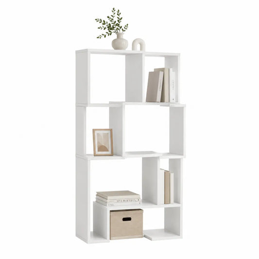 Bibliothèque de rangement à 8 cases en panneaux de particules mélaminés blanche rectangulaire 80 x 30 x 160 cm