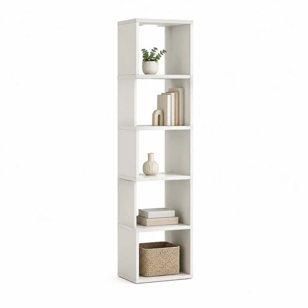 Bibliothèque colonne rectangulaire 5 niches en MDF mélaminé blanc 30 x 30 x 180 cm