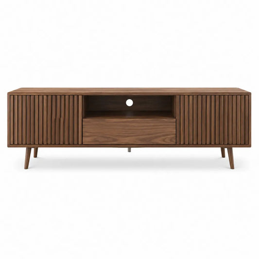 Meuble TV rectangulaire 180 x 40 x 60 cm en MDF plaqué noyer brun avec 2 portes et 1 tiroir