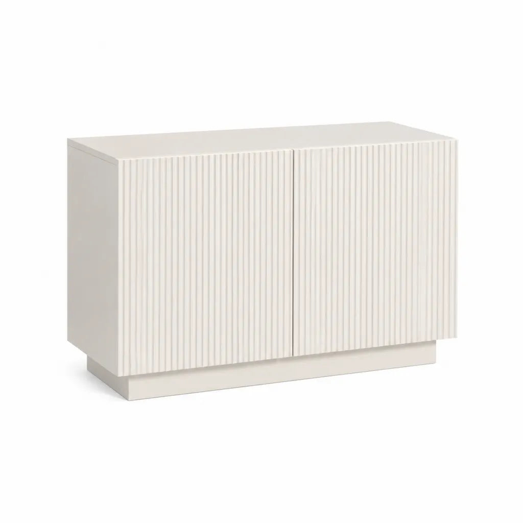Meuble TV à 2 portes rainurées en MDF blanc 120 x 40 x 75 cm