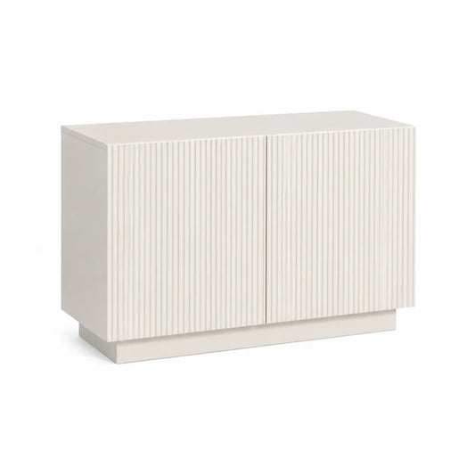 Meuble TV à 2 portes rainurées en MDF blanc 120 x 40 x 75 cm