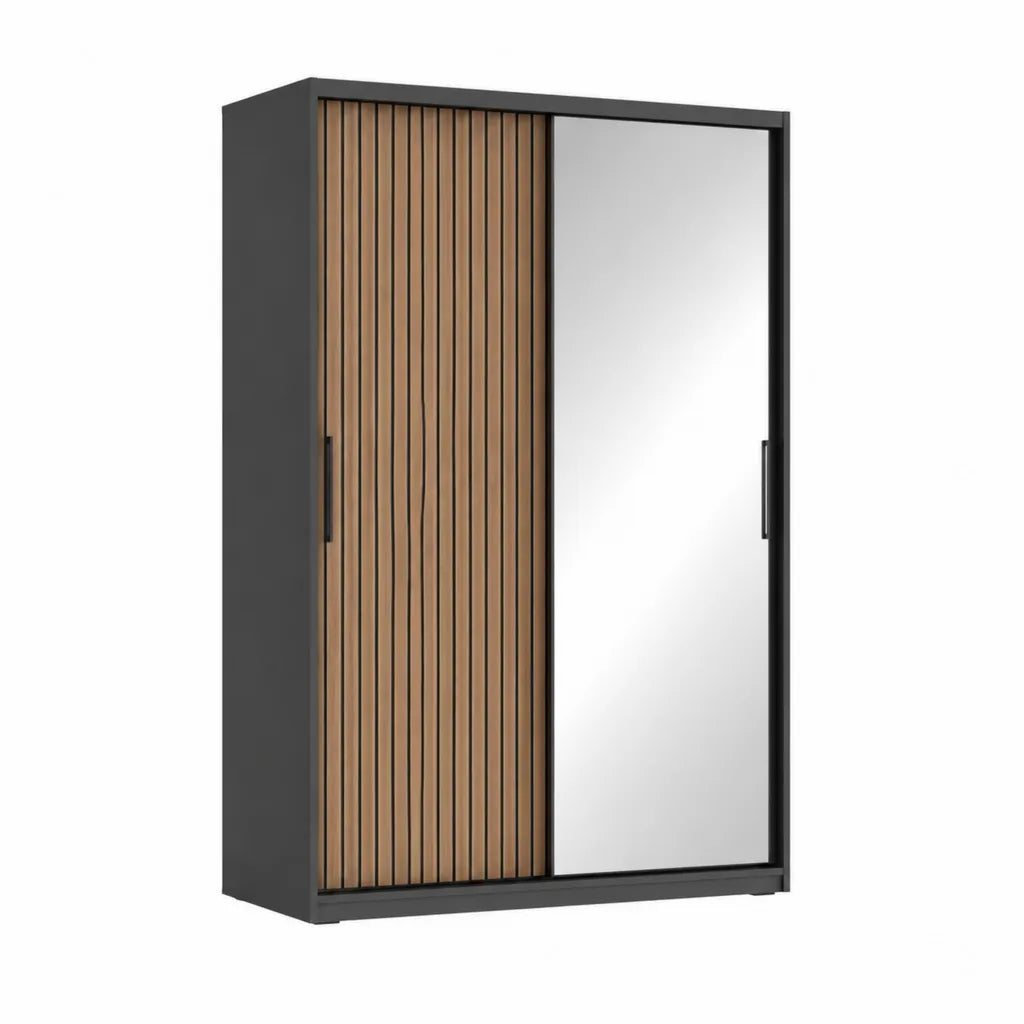 Armoire coulissante 2 portes avec miroir 120 x 60 x 200 cm panneaux de particules noir marron