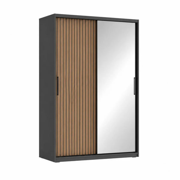 Armoire coulissante 2 portes avec miroir 120 x 60 x 200 cm panneaux de particules noir marron