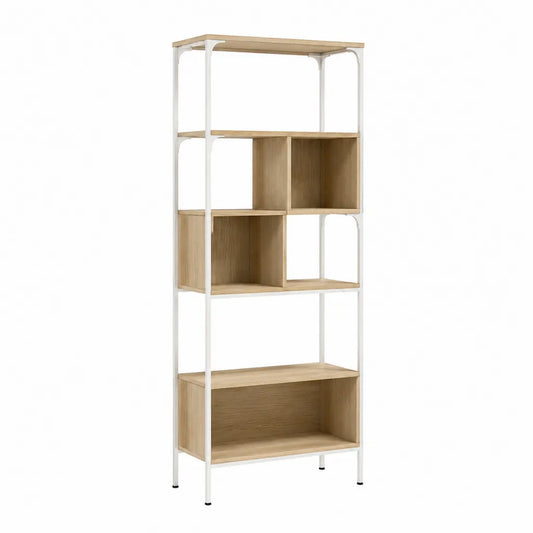 Bibliothèque étagère 5 niveaux en panneaux de particules et acier rectangulaire chêne clair blanc 60 x 30 x 180 cm