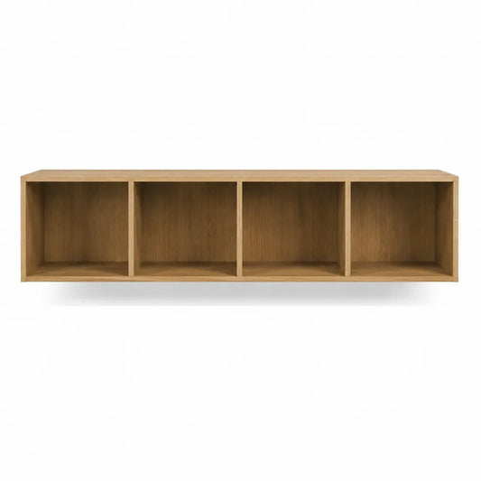 Meuble TV bas à 4 niches en panneaux MDF plaqués chêne naturel 180 x 40 x 45 cm