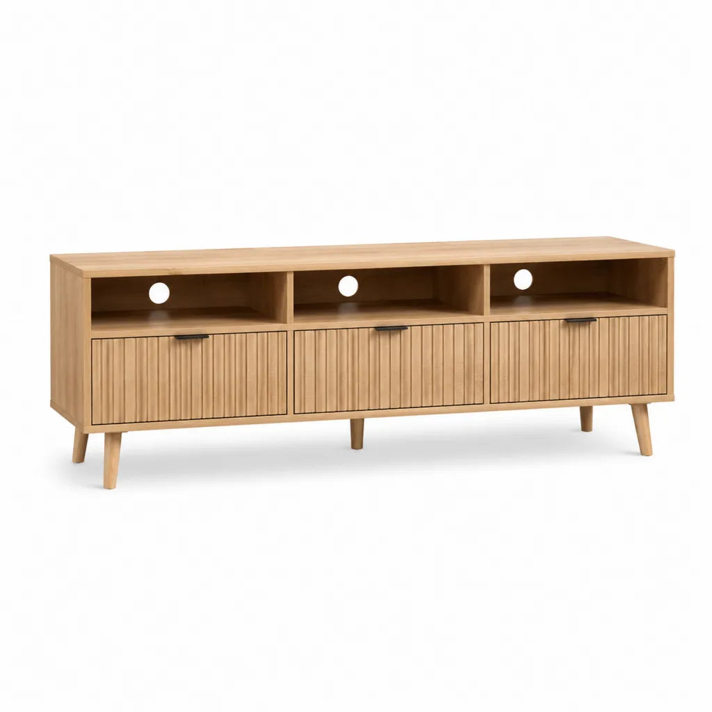 Meuble TV 180 x 40 x 65 cm en bois massif d'hévéa rectangulaire naturel